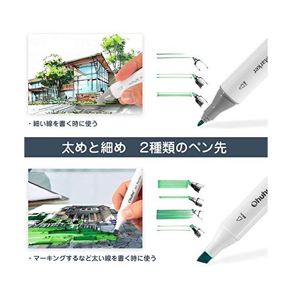 マーカーペン 1色 ブレンダーペン付き Ohuhu アルコールマーカー 太細両端 イラストや手帳に最適 豊富な色 油 即出荷