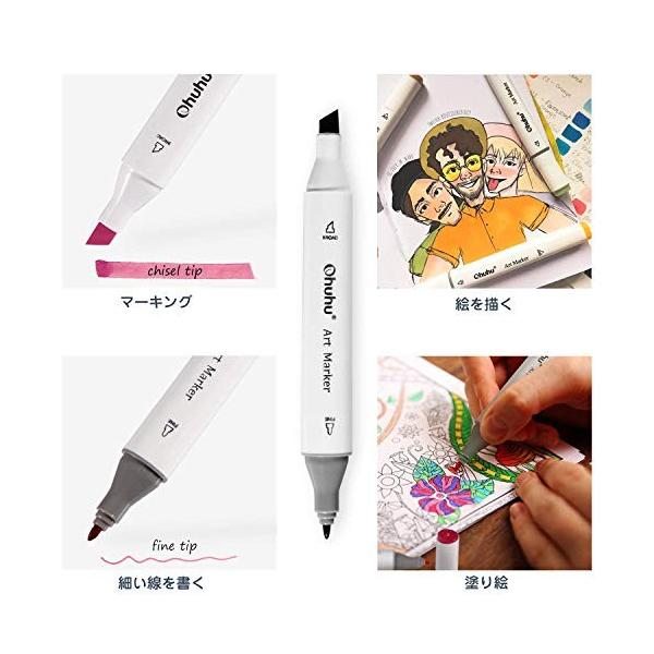 マーカーペン 1色 ブレンダーペン付き Ohuhu アルコールマーカー 太細両端 イラストや手帳に最適 豊富な色 油 即出荷