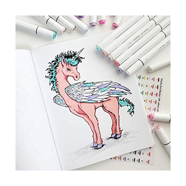 マーカーペン 1色 ブレンダーペン付き Ohuhu アルコールマーカー 太細両端 イラストや手帳に最適 豊富な色 油 即出荷