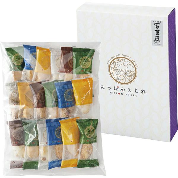 国産もち米を使用し、職人の伝統の製法で焼き上げた「にっぽん」のこだわりが詰まった、ふっくらと柔らかなあられです。商品内容4種類の味付け米菓（黒豆しょうゆ味・黒豆サラダ味・海老味・梅味）（80g）商品サイズ：25×18.5×5.5cm箱入り重...