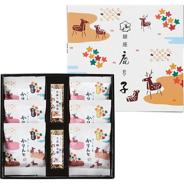 内容量：●黒蜜かりんとう１０ｇ×３、白蜜かりんとう１０ｇ×３、羊羹（小倉）５０ｇ×１、羊羹（本練）５０ｇ×１賞味期間(製造日より)：360日箱サイズ：約26.3×24×3.3cm箱重量：365g※当店では、特別にご指示（備考欄等）がない場合...