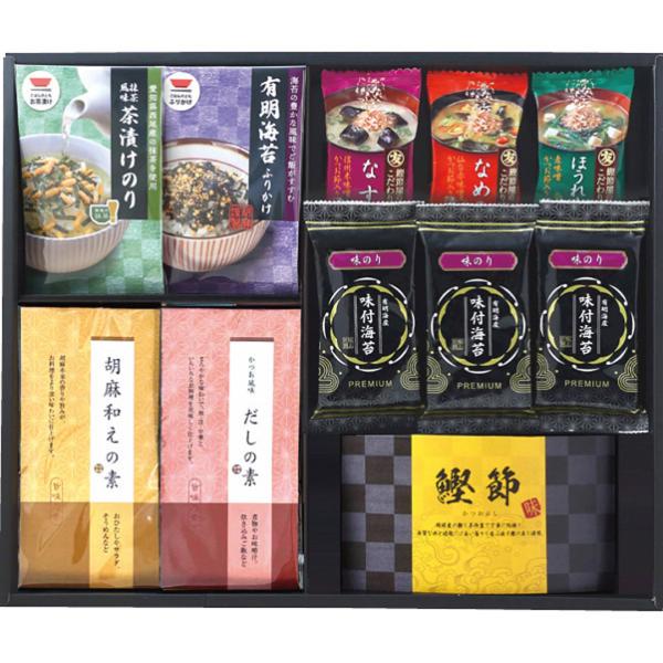 お手軽に和膳をお楽しみいただけるようお茶漬けや味噌汁などをバラエティに詰め合わせました。商品内容●抹茶入のり茶漬け（５．６┣ｇ┫×２）×１、有明海苔ふりかけ（４┣ｇ┫×２）×１、胡麻和えの素（４┣ｇ┫×２）×１、かつお風味だしの素（４┣ｇ┫...