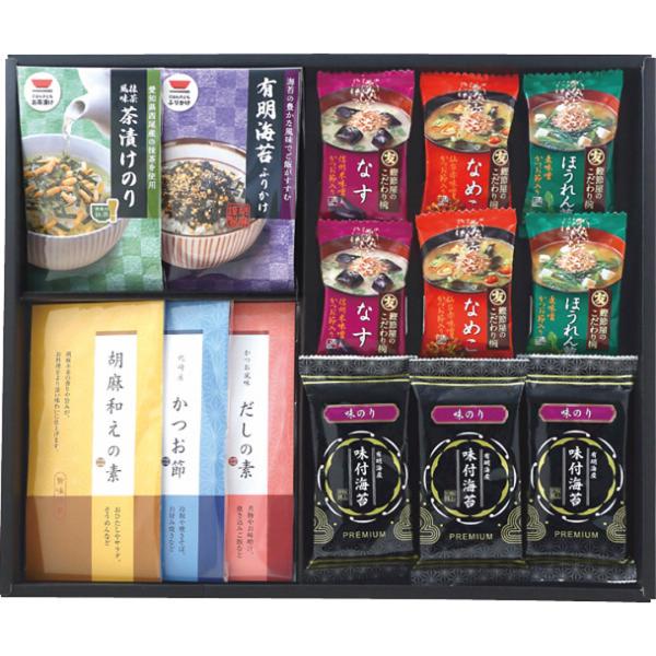 お手軽に和膳をお楽しみいただけるようお茶漬けや味噌汁などをバラエティに詰め合わせました。商品内容●抹茶入のり茶漬け（５．６┣ｇ┫×２）×１、有明海苔ふりかけ（４┣ｇ┫×２）×１、胡麻和えの素（４┣ｇ┫×２）×１、かつお風味だしの素（４┣ｇ┫...