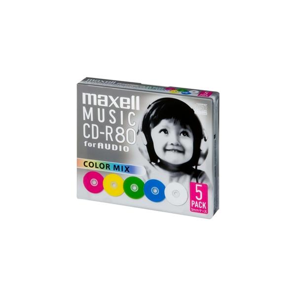 マクセル 音楽用CD-R 80タイプ 録音時間79分57秒 カラーMIX 5枚入 CDRA80MIX.S1P5S