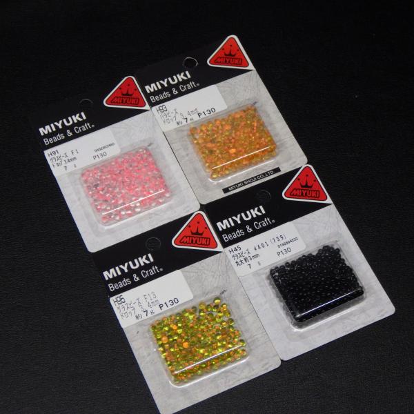 MIYUKI グラスビーズ バラビーズ ドロップ 3.4mm/丸大約3mm P130 4枚セット ※未使用在庫品(26a0908)※クリックポスト
