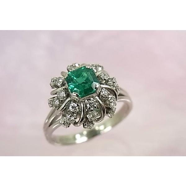 送料込 Pt900 0.72ct エメラルド 0.43 ダイヤモンド リング 新品仕上げ  