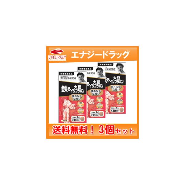 【野口医学研究所】【送料無料！3個セット】 鉄＆大豆イソフラボン（250mg×90粒）約30日分 ×3個セット【栄養補助食品】