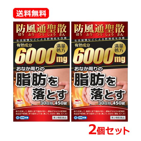 【第2類医薬品】【送料無料・2個セット】エナジー 防風通聖散 6000mg 450錠×2セット 60日分 2ヶ月分 満量処方 防風通聖散料エキス錠 肥満症 便秘 むくみ