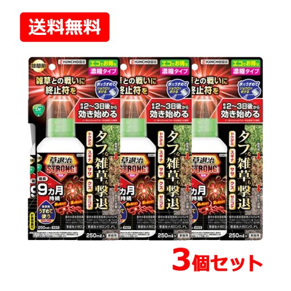 【送料無料・3個セット】【KINCHO園芸】草退治ストロングシリーズ 濃縮タイプ 250ml×3セット　草退治メガロングFL 雑草 除草剤 無臭タイプ