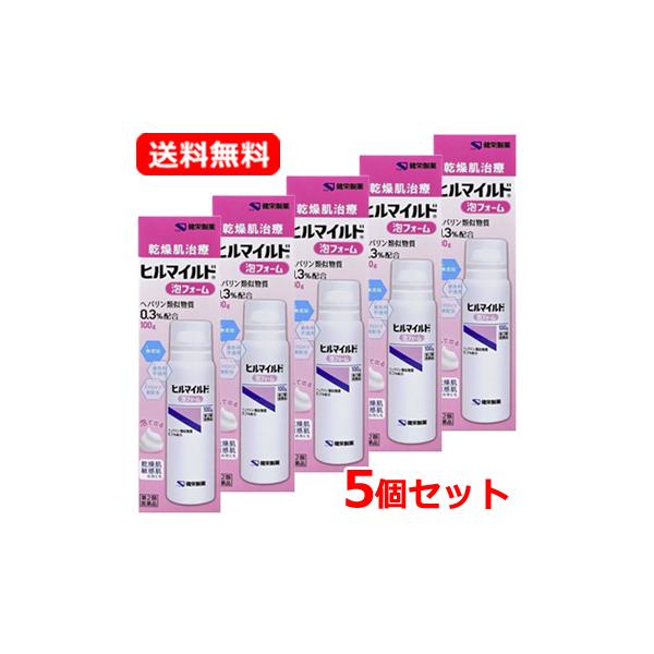 【第2類医薬品】【送料無料・5個セット】健栄製薬 ヒルマイルド泡フォーム 100g×5 ヘパリン 乾燥肌 乾燥 敏感肌 無添加 うるおい ステロイド無配合  泡タイプ