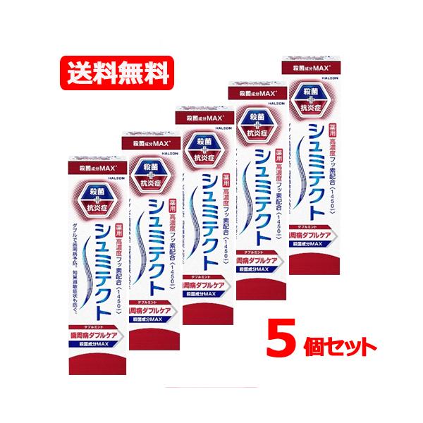 【送料無料・5個セット】シュミテクト 歯周病Wケア ダブルミント 90g×5本　歯周病ケア 口臭　ネバツキ　知覚過敏　むし歯　歯肉炎　歯周病  予防　医薬部外品