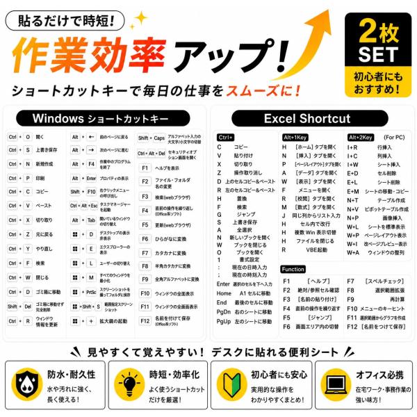 �V���[�g�J�b�g�L�[ �ꗗ �V�[�� Excel Windows �e1�� 2��SET �L�[�{�[�h �X�e�b�J�[ ���쑁���\ �p�\�R�� ��ƌ����� ���Z�O�b�Y �I�t�B�X���[�N �ݑ�Ζ� �׋� ���i�摜