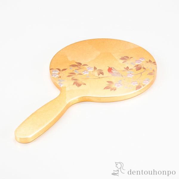 「送料無料」 花見鳥 手鏡 ( 箔一 ハンドミラー コンパクト お土産 記念品 アンティーク 金沢金箔 結婚 出産 内祝い 引き出物 金婚式 ) 花見鳥 手鏡 ( 箔一 ハンドミラー コンパクト お土産 記念品
