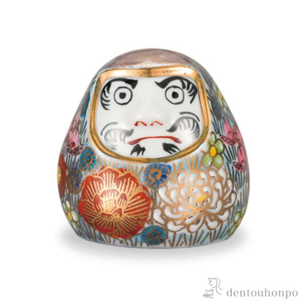 九谷焼 置物 ダルマ 花詰 ブルー ( 置物 幸運 風水 縁起物 人気 九谷焼