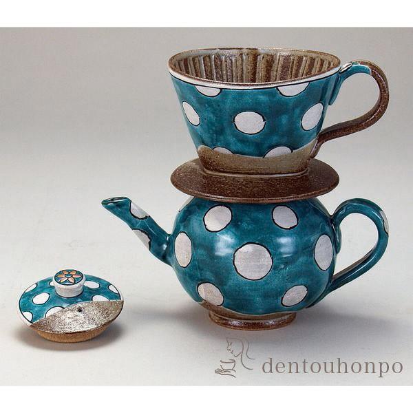 九谷焼 ドリッパー付ポット 青水玉 ( コーヒー コーヒーカップ