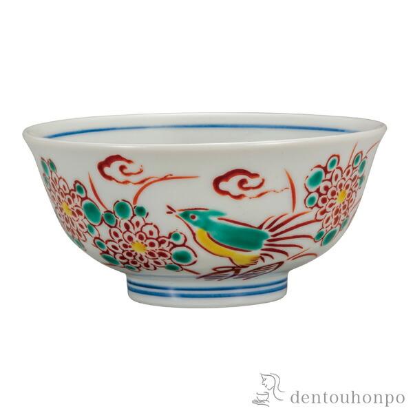井上 規】赤呉須花鳥 茶碗