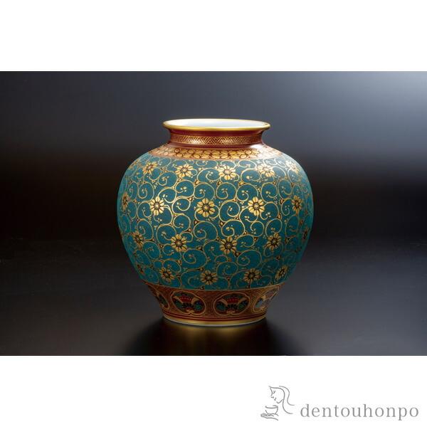 九谷焼 花瓶 本金盛青粒鉄仙 10号 ( ガラス フラワーベース 花器 九谷焼 花瓶 本金盛青粒鉄仙 10号 ( ガラス フラワーベース 花器