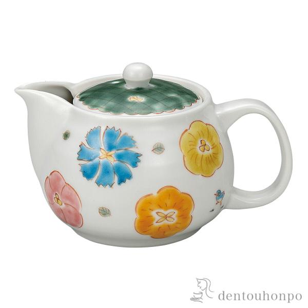 九谷焼 ポット急須 花に小鳥 茶こし網付 ( ティーポット お茶 煎茶