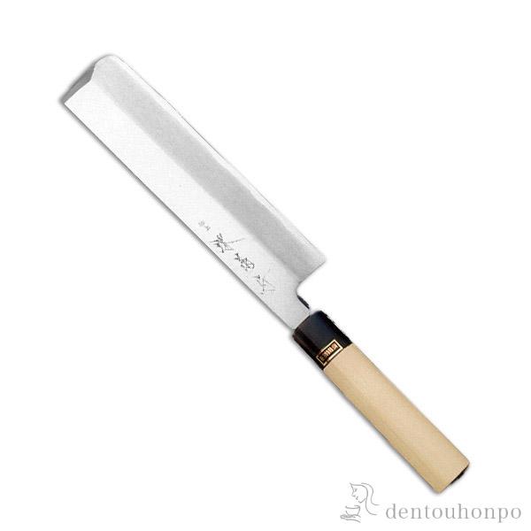 送料無料」 和包丁 堺菊守 銀3（水牛柄） 薄刃 180mm 1本 名入れ彫刻