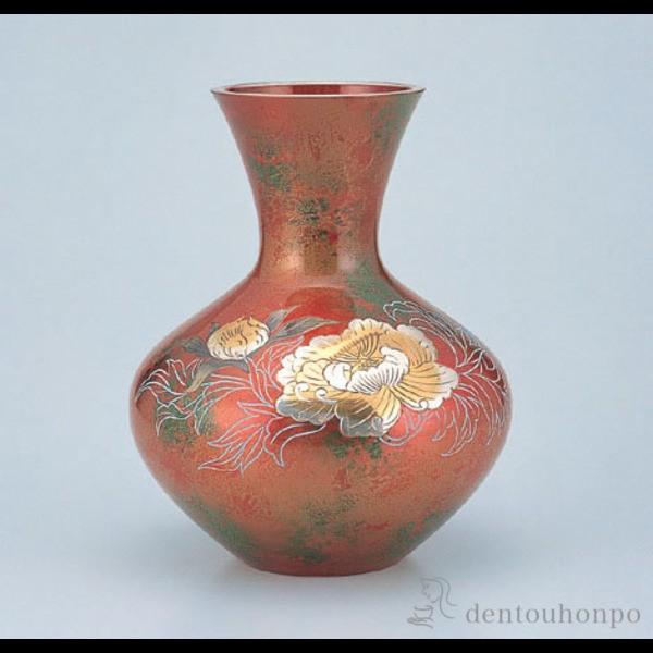 銅製花瓶 富士形 牡丹 朱ムラ色 木札名入れ有料 退職祝い プレゼント 花瓶 フラワーベース 花器 仏間 おすすめ 高岡銅器 周年 創立 上場 竣工 Tkt0759 伝統本舗 通販 Yahoo ショッピング