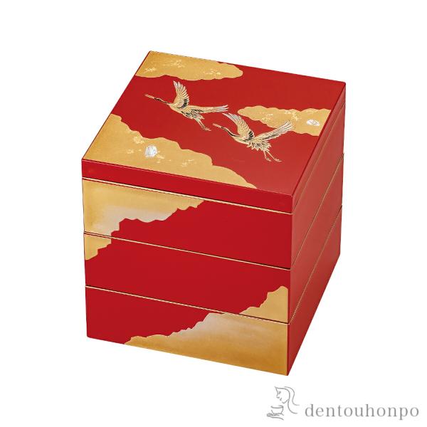 三段重 吉祥鶴 5号 ( 名入れ有料 退職祝い 定年 おせち 運動会 漆塗り