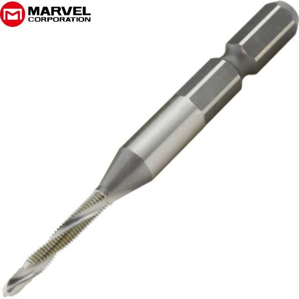 【メール便対応】●先端にドリル付、1本で下穴加工とネジ切りが同時に可能!●先端はX型シンニング加工　・食いつきがよく、切れ味抜群！●6角軸シャンク（対辺6.35mm）　・インパクトドライバーにワンタッチ装着可能●タップサイズと加工材の厚さ　...