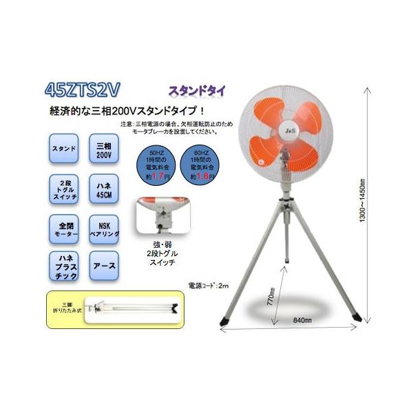 工業用扇風機 ジェイアンドエス J&S 45ZTS2V 三相200V 【代引き