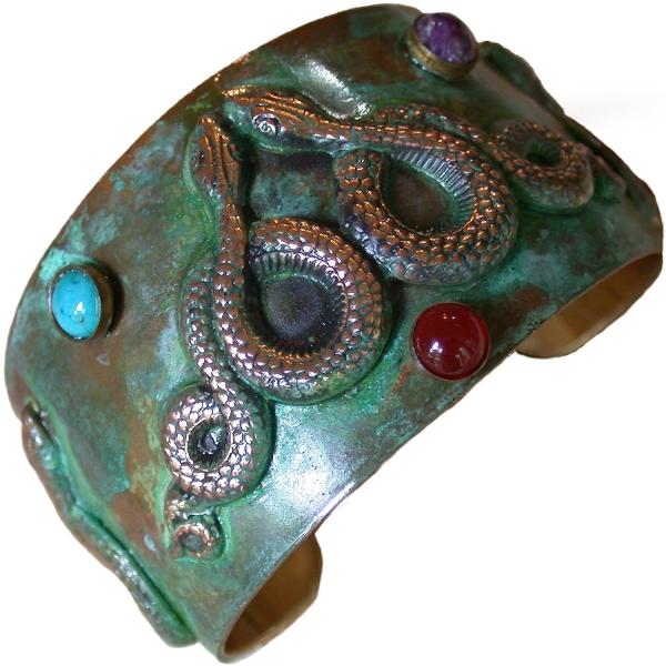 エジプトの蛇 カフブレスレット - カーネリアン、チャロイト  