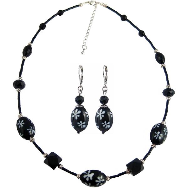 並行輸入品】BxWガラスデイジービーズのネックレスとイヤリングセット