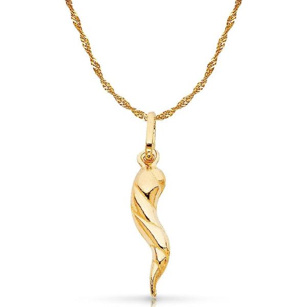 【並行輸入品】Iokaジュエリー 14 KイエローソリッドゴールドTwisted CornicelloイタリアFortuneホーンチャームペンダン