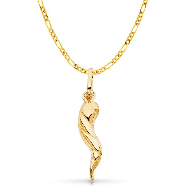 【並行輸入品】Iokaジュエリー 14 KイエローソリッドゴールドTwisted CornicelloイタリアFortuneホーンチャームペンダン