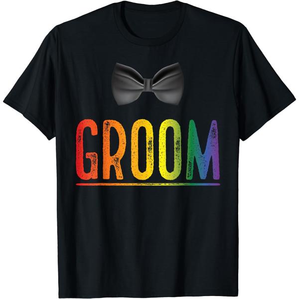 【並行輸入品】Mens Bachelor Party Shirt Rainbow Gay Pride Groom Bow Tie