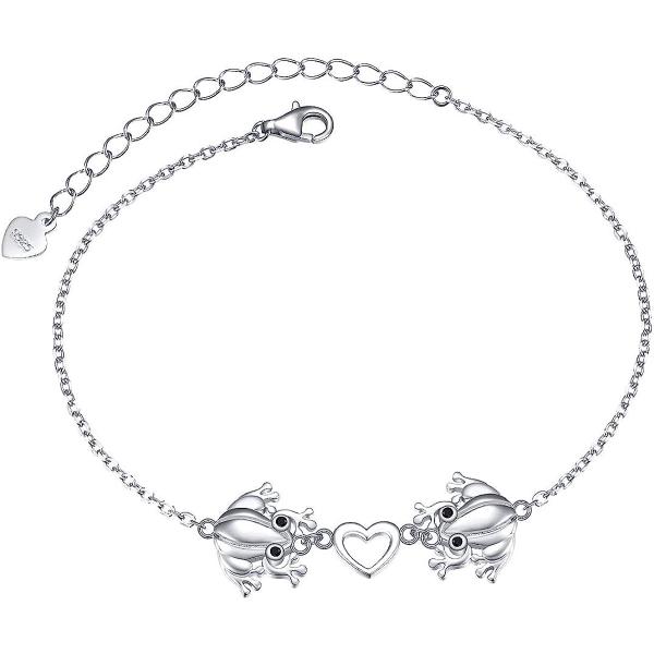 【並行輸入品】S925 Sterling Silver Frog Link Animal Heart Toad Bracelet for Women