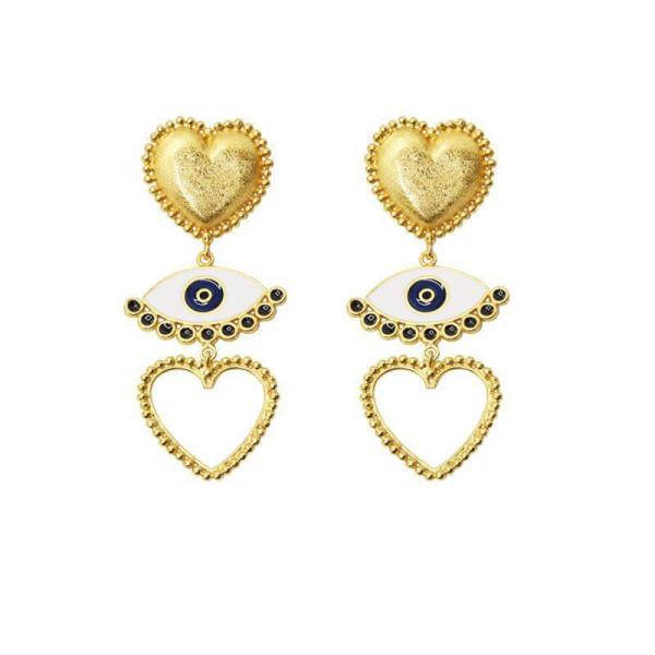 【並行輸入品】Doubnine Heart Evil Eye Hoop Dangle Earrings Drop Gold Statement Ear