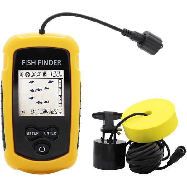 商品名RICANK ポータブル魚探知機 輪郭読み取り式 ハンドヘルド魚探知機 深さ読み出し3フィート(1m)から328フィート(100m) ソナーセンサートランスデューサーとLCDディスプレイ 5モード感度オプション 魚深度ファインダーRI...