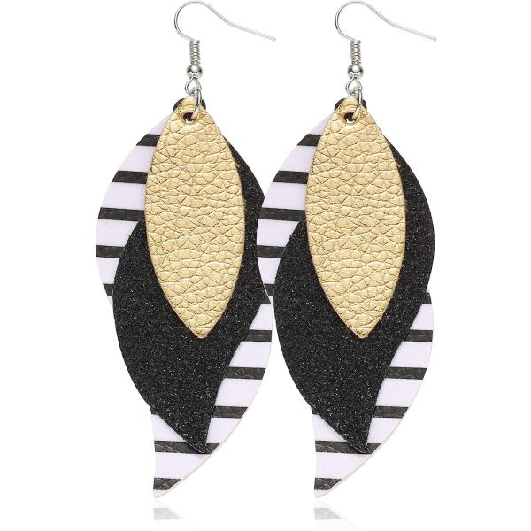 【並行輸入品】Leather Earrings Multilayer Leaf Red Plaid Leopard Print Dangle Earr