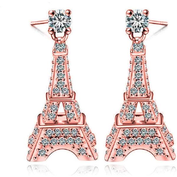 【並行輸入品】Love Paris Eiffel Tower Crystal Stud Dangle Earrings (Rose Gold) Par