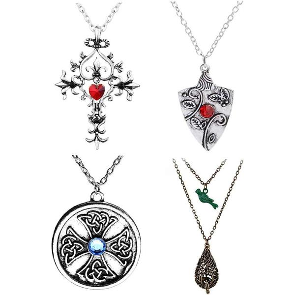 【並行輸入品】4個セット 吸血鬼日記 商品ネックレスセット エレナ・ギルバート・ベネット ボニー アンティークシルバーアミュレット/神聖なハート クロ