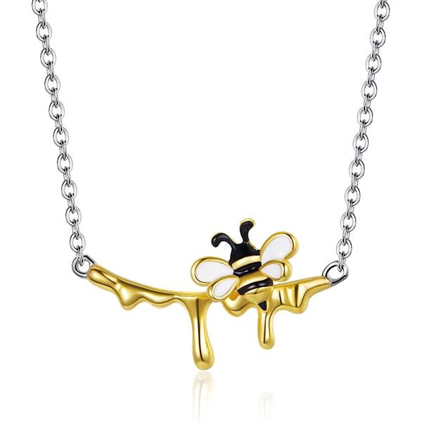 【並行輸入品】Shysnow Bee イヤリング ハニー ネックレス かわいい動物 蜂セット 925スターリングシルバー スモール 14K 金メッキ