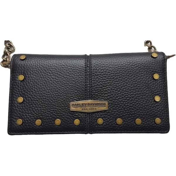【並行輸入品】Harley-Davidson Women's Midnight Rider Leather Bi-Fold Clutch w/Stra