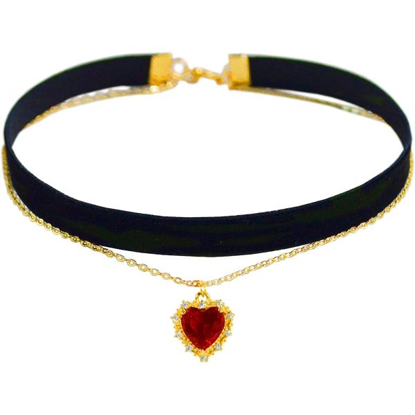 MOMOCAT 14K gold plated red heart pendant black velvet choker