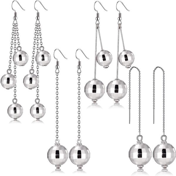【並行輸入品】Disco Ball Earrings Set Gold Silver Disco Ball Thread Chain Bar Long