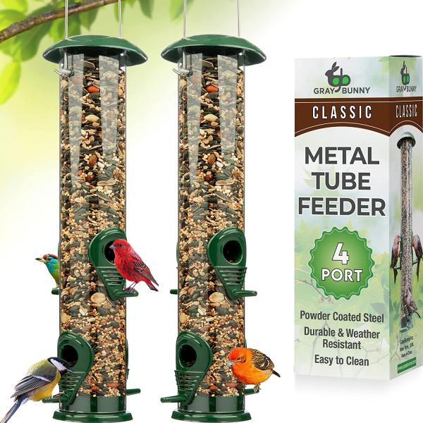 商品名Gray Bunny (グレーバニー) 金属製 バードフィーダー 屋外吊り下げ用 4ポート プレミアムグレード メタルチューブ バードフィーダー 2個パック 噛み防止 防錆 15インチGray Bunny Metal Bird Fee...