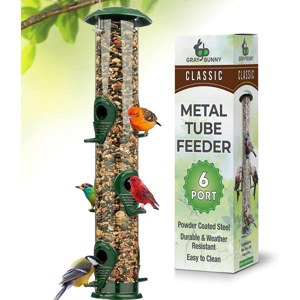 商品名Gray Bunny (グレーバニー) 金属製 バードフィーダー 屋外吊り下げ用 6ポート プレミアムグレード メタルチューブ バードフィーダー 噛み防止 防錆 16インチGray Bunny Metal Bird Feeders f...