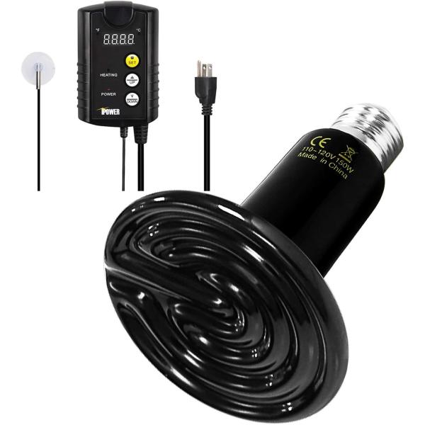 商品名Simple Deluxe 150W Ceramic Reptile Heat Lamp Bulb No Light Emitting Brooder Coop Heater &amp; Digital Heat Mat Thermo...