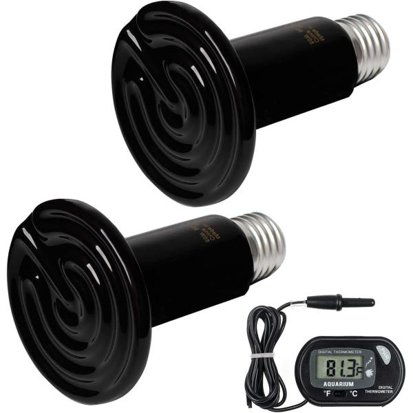 商品名WUHOSTAM 2 Pack 80W Ceramic Heat Lamp with 1-pcs Digital-Thermometer, Infrared Reptile Heat Emitter Heater Lamp Bulb ...