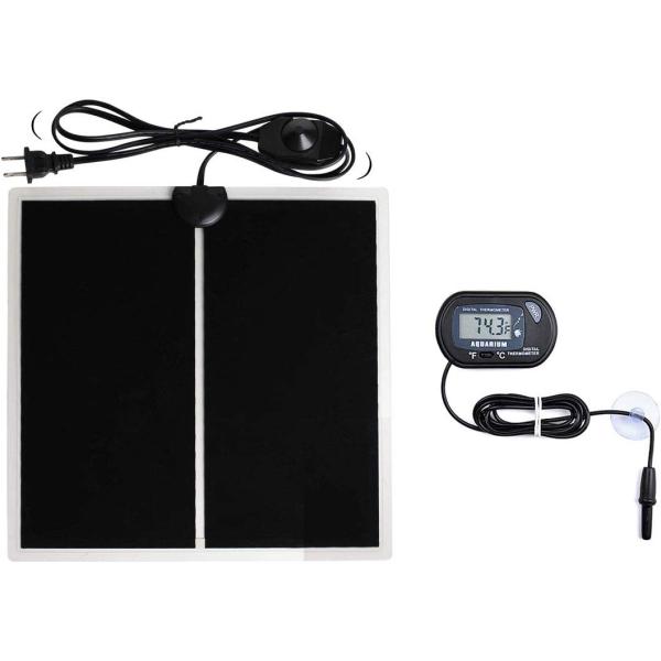 商品名MQ Reptile Terrarium Heat Pad with LCD Digital Thermometer, 11 x 11in Power Adjustment Under Tank Heater Mat for Pets...