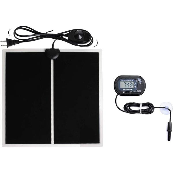 商品名MQ Reptile Terrarium Heat Pad with LCD Digital Thermometer, 5.5 x 6in Power Adjustment Under Tank Heater Mat for Pets...