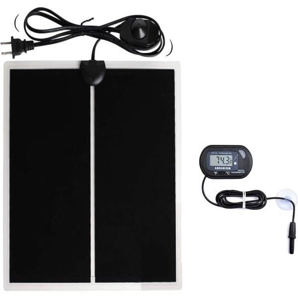 商品名MQ Reptile Terrarium Heat Pad with LCD Digital Thermometer, 6 x 11in Power Adjustment Under Tank Heater Mat for Pets,...