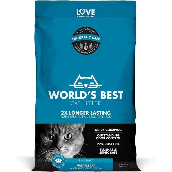 【並行輸入品】 WORLD'S BEST CAT LITTER Multiple Cat Lotus Blossom Scented 32-Poun